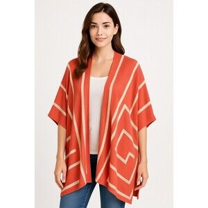 Adikto Women’s L/ XL Coral Open Front Kimono Cardigan Geometric Rayon Wrap